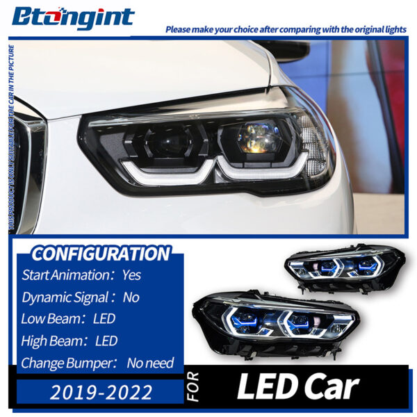 Headlight Assembly for BMW X5 G05 2019-2022, Retrofit Golden Eye Blue Bezel LED DRL Headlamp.