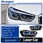 Headlight Assembly for BMW X5 G05 2019-2022, Retrofit Golden Eye Blue Bezel LED DRL Headlamp.