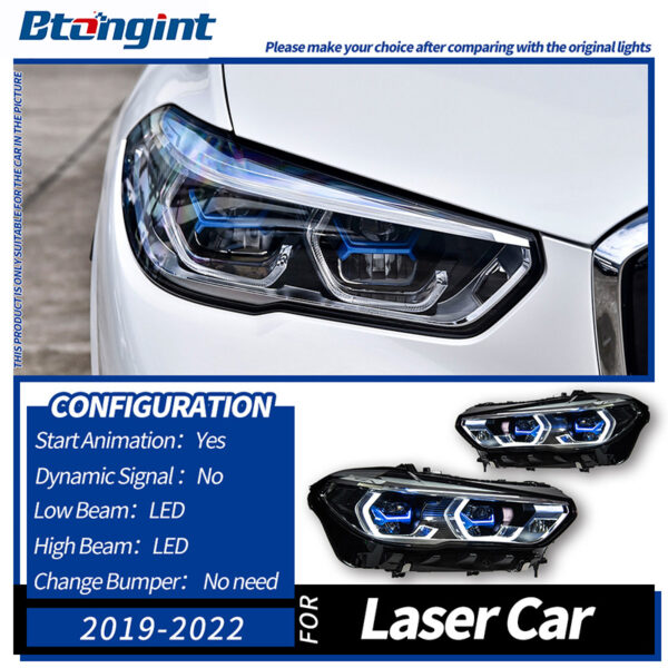 Headlight Assembly for BMW X5 G05 2019-2022, Retrofit Golden Eye Blue Bezel LED DRL Headlamp.