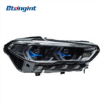Headlight Assembly for BMW X5 G05 2019-2022, Retrofit Golden Eye Blue Bezel LED DRL Headlamp.