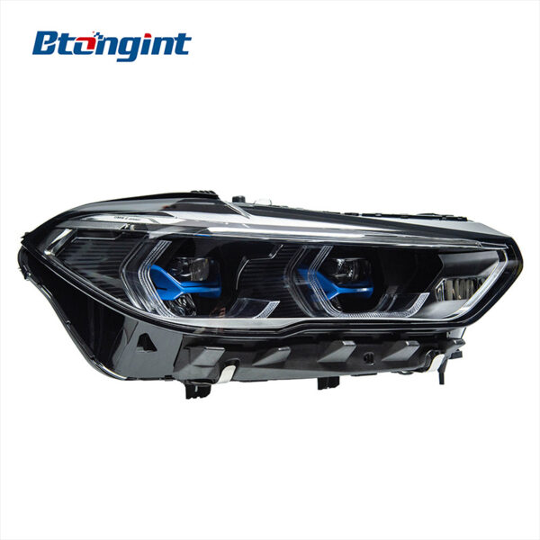 Headlight Assembly for BMW X5 G05 2019-2022, Retrofit Golden Eye Blue Bezel LED DRL Headlamp.