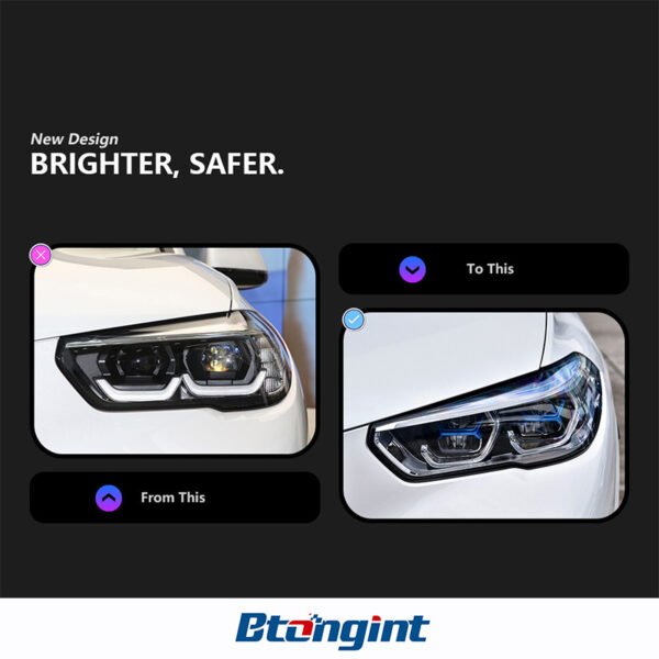 Headlight Assembly for BMW X5 G05 2019-2022, Retrofit Golden Eye Blue Bezel LED DRL Headlamp.