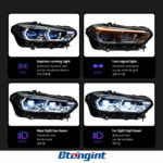 Headlight Assembly for BMW X5 G05 2019-2022, Retrofit Golden Eye Blue Bezel LED DRL Headlamp.