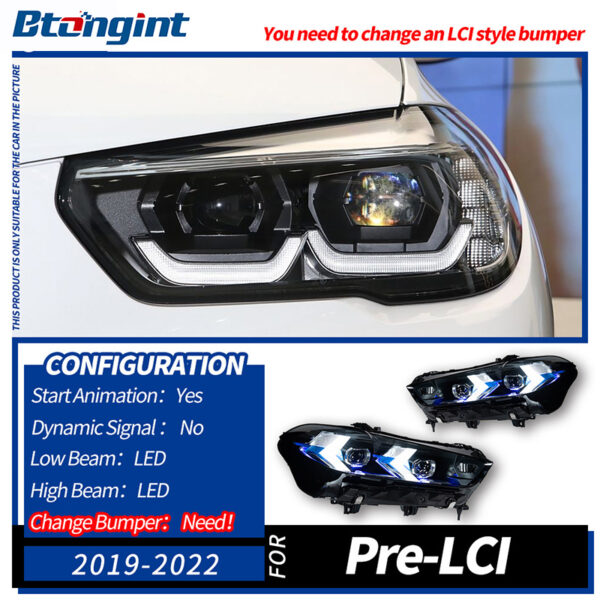Headlight Assembly for BMW X5 G05 2019-2022, Retrofit Arrow Style Sequential DRL LED Projector Headlight.