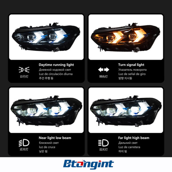 Headlight Assembly for BMW X5 G05 2019-2022, Retrofit Arrow Style Sequential DRL LED Projector Headlight.