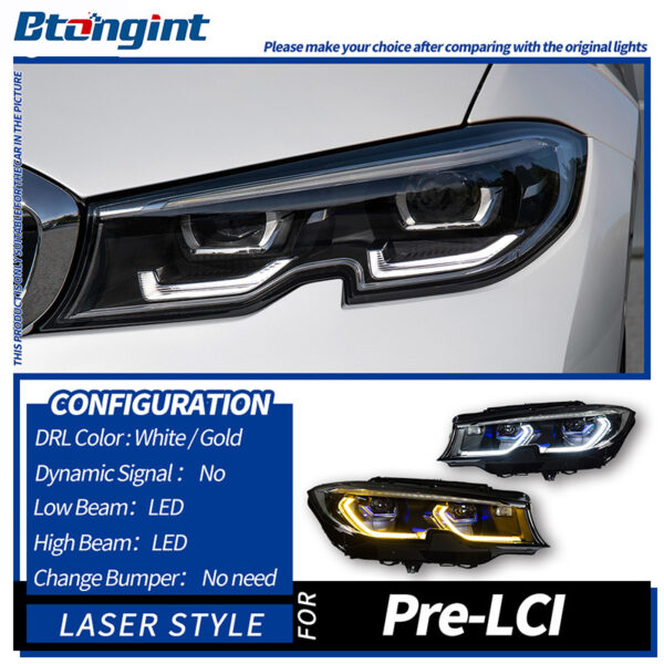 Headlight Assembly for BMW 3 Series G20 2019-2022, Retrofit LED Golden Eye DRL Bi-xenon Projector Headlamp.