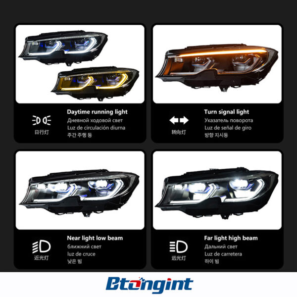 Headlight Assembly for BMW 3 Series G20 2019-2022, Retrofit LED Golden Eye DRL Bi-xenon Projector Headlamp.