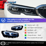 Headlight Assembly for BMW 3 Series G20 2019-2024, Retrofit New Style Double Hook Golden Angel Eyes LED Projector Headlamp