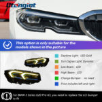 Headlight Assembly for BMW 3 Series G20 2019-2024, Retrofit New Style Double Hook Golden Angel Eyes LED Projector Headlamp