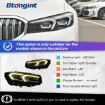Headlight Assembly for BMW 3 Series G20 2019-2024, Retrofit New Style Double Hook Golden Angel Eyes LED Projector Headlamp