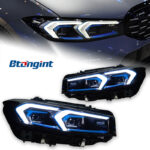 Headlight Assembly for BMW 3 Series G20 2019-2024, Retrofit New Style Double Hook Golden Angel Eyes LED Projector Headlamp