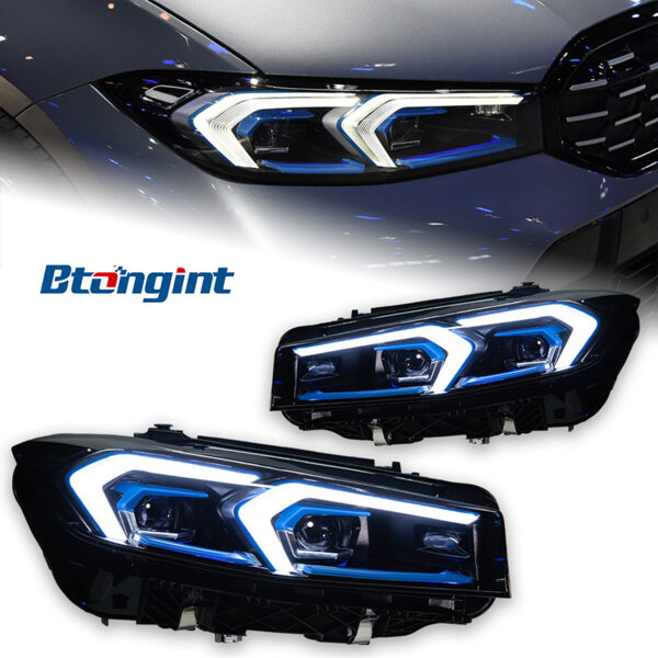 Headlight Assembly for BMW 3 Series G20 2019-2024, Retrofit New Style Double Hook Golden Angel Eyes LED Projector Headlamp