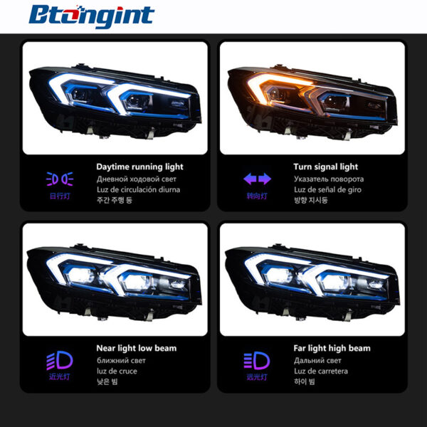 Headlight Assembly for BMW 3 Series G20 2019-2024, Retrofit New Style Double Hook Golden Angel Eyes LED Projector Headlamp