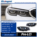 Headlight Assembly for BMW 3 Series G20 2019-2025, Retrofit Fangs Style LED Dual Color DRL & Turn Signal Lamp