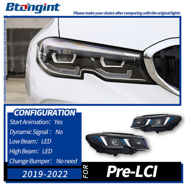 Headlight Assembly for BMW 3 Series G20 2019-2025, Retrofit Fangs Style LED Dual Color DRL & Turn Signal Lamp