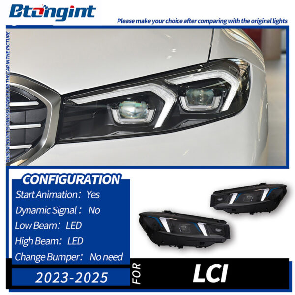 Headlight Assembly for BMW 3 Series G20 2019-2025, Retrofit Fangs Style LED Dual Color DRL & Turn Signal Lamp