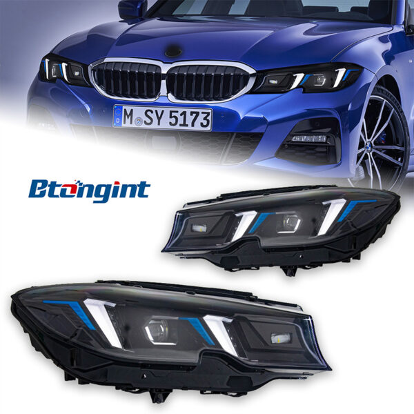 Headlight Assembly for BMW 3 Series G20 2019-2025, Retrofit Fangs Style LED Dual Color DRL & Turn Signal Lamp