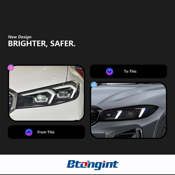 Headlight Assembly for BMW 3 Series G20 2019-2025, Retrofit Fangs Style LED Dual Color DRL & Turn Signal Lamp