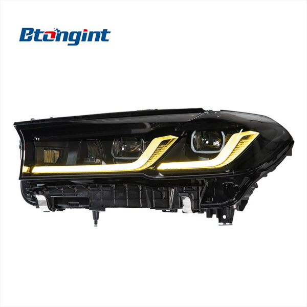 Headlight Assembly for BMW 5 Series G30 2018-2020, Retrofit Full Black Bi-Xenon Dual Beam Lens Headlamp with LED Turn Signal