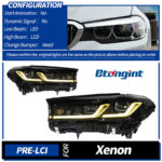 Headlight Assembly for BMW 5 Series G30 2018-2020, Retrofit Full Black Bi-Xenon Dual Beam Lens Headlamp with LED Turn Signal