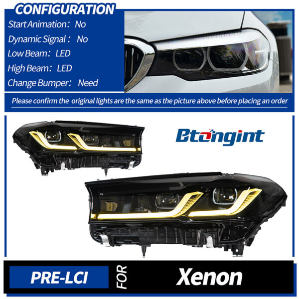 Headlight Assembly for BMW 5 Series G30 2018-2020, Retrofit Full Black Bi-Xenon Dual Beam Lens Headlamp with LED Turn Signal