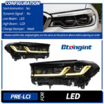 Headlight Assembly for BMW 5 Series G30 2018-2020, Retrofit Full Black Bi-Xenon Dual Beam Lens Headlamp with LED Turn Signal