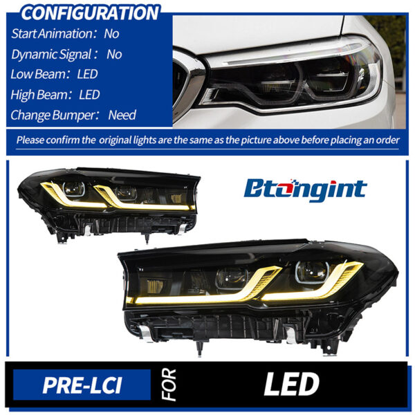 Headlight Assembly for BMW 5 Series G30 2018-2020, Retrofit Full Black Bi-Xenon Dual Beam Lens Headlamp with LED Turn Signal