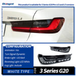 Tail Light Assembly for BMW 3 Series G20 2019-2023, Retrofit LED White Dragon Scale Taillight with Sequential Turn Signal.