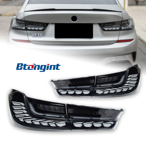 Tail Light Assembly for BMW 3 Series G20 2019-2023, Retrofit LED White Dragon Scale Taillight with Sequential Turn Signal.