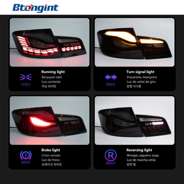 Dragon Scale LED Tail Light Assembly For BMW 5 Series F10 F18, Dynamic Scanning Sequential Turn Signal.