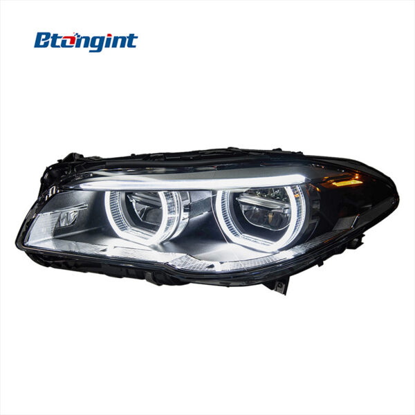 Headlight Assembly for BMW 5 Series F10, Upgrade New Style LED Lens Headlamp with Angel Eyes & Spoon LED Daytime Running Light.