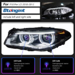 Headlight Assembly for BMW 5 Series F10, Upgrade New Style LED Lens Headlamp with Angel Eyes & Spoon LED Daytime Running Light.