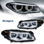 Headlight Assembly for BMW 5 Series F10, Upgrade New Style LED Lens Headlamp with Angel Eyes & Spoon LED Daytime Running Light.