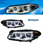 Headlight Assembly for BMW 5 Series F10, Upgrade New Style LED Lens Headlamp with Angel Eyes & Spoon LED Daytime Running Light.