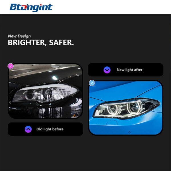 Headlight Assembly for BMW 5 Series F10, Upgrade New Style LED Lens Headlamp with Angel Eyes & Spoon LED Daytime Running Light.