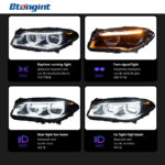 Headlight Assembly for BMW 5 Series F10, Upgrade New Style LED Lens Headlamp with Angel Eyes & Spoon LED Daytime Running Light.