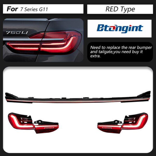 Full-Width Taillight Assembly For BMW 7 Series F02 G11 G12, Upgrade to G12 Style, Sequential LED DRL, Dynamic Scan Light.
