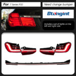 Full-Width Taillight Assembly For BMW 7 Series F02 G11 G12, Upgrade to G12 Style, Sequential LED DRL, Dynamic Scan Light.