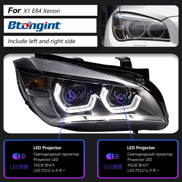 For BMW X1 E84 Headlight Assembly Retrofit, Scoop Style Angel Eyes, High Bright LED Projector Headlamp Assembly.