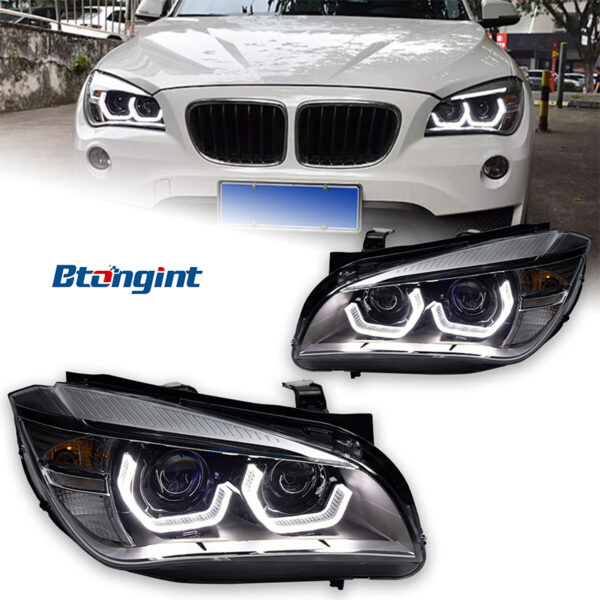 For BMW X1 E84 Headlight Assembly Retrofit, Scoop Style Angel Eyes, High Bright LED Projector Headlamp Assembly.