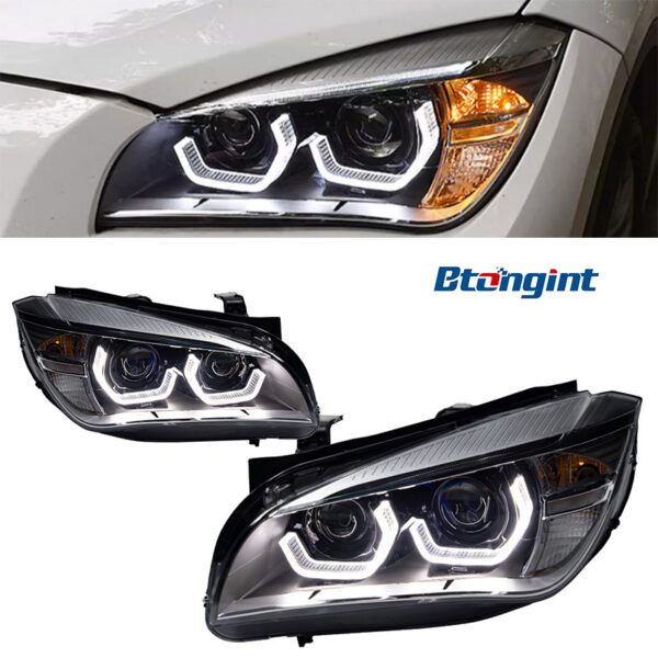 For BMW X1 E84 Headlight Assembly Retrofit, Scoop Style Angel Eyes, High Bright LED Projector Headlamp Assembly.