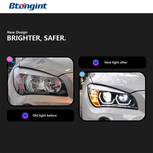 For BMW X1 E84 Headlight Assembly Retrofit, Scoop Style Angel Eyes, High Bright LED Projector Headlamp Assembly.