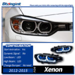 For BMW 3 Series F30 Retrofit Blue Scoop Style Headlamp Assembly, LED Dual Projector Lens, Sequential Flowing Turn Light.