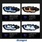 For BMW 3 Series F30 Retrofit Blue Scoop Style Headlamp Assembly, LED Dual Projector Lens, Sequential Flowing Turn Light.
