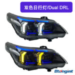Aftermarket Modified LED Headlamp, Blue Eyebrow Thunder Style DRL, Plug & Play Direct Replacement.