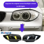 LED Headlight Assembly For BMW 1 Series E87 2004-2011, Modified Fang Style Dual Color DRL With Projector Lens.