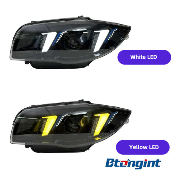 LED Headlight Assembly For BMW 1 Series E87 2004-2011, Modified Fang Style Dual Color DRL With Projector Lens.