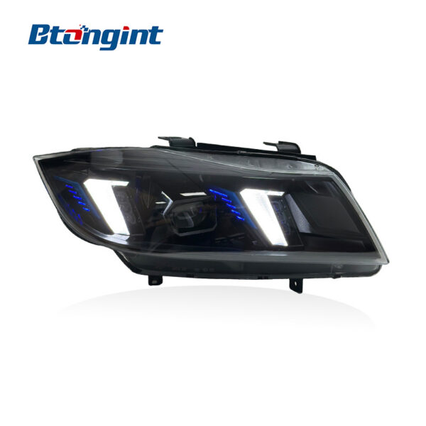 LED Headlight Assembly For BMW 3 Series E90 E91 2005-2012, Modified Fang Style White & Amber DRL Front Headlamp.