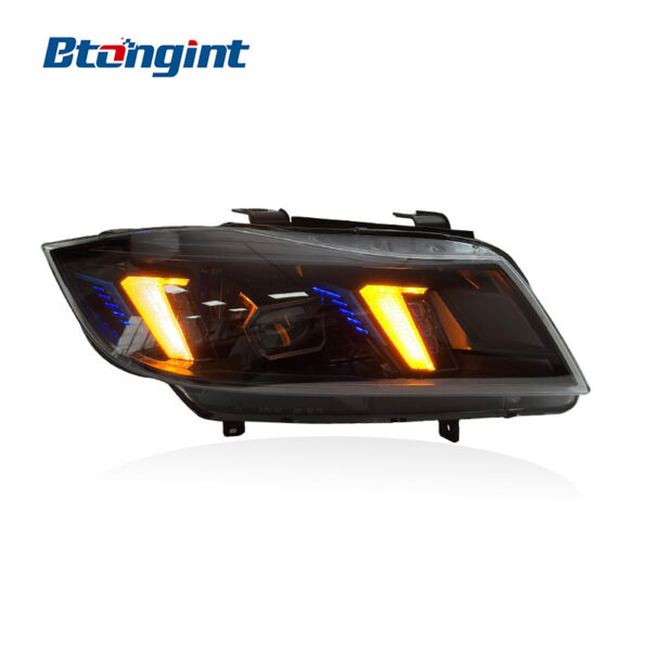 LED Headlight Assembly For BMW 3 Series E90 E91 2005-2012, Modified Fang Style White & Amber DRL Front Headlamp.