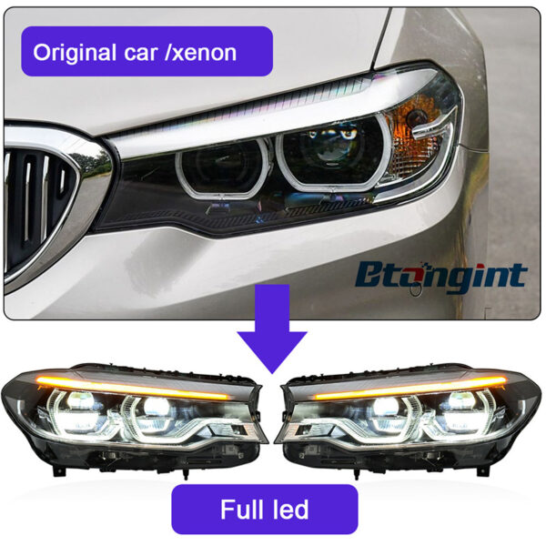 High Spec Spoon LED Headlights Assembly Compatible with BMW 5 Series G30 G38 2018-2020, Bi-LED Projector DRL.